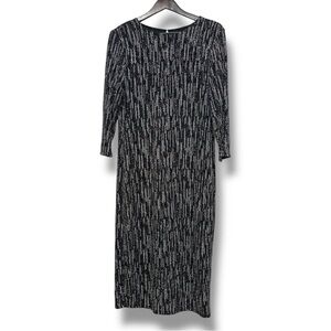 Nine West Black Bronze Metallic Shimmer Long Sleeve Dress Size 10 Holiday Party